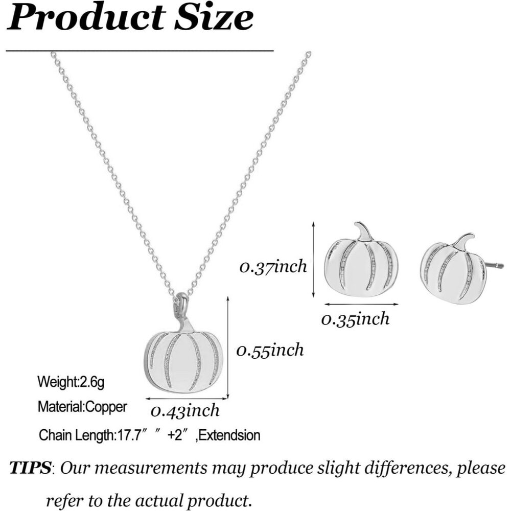 Pumpkin Jewelry Set for Women Silver Gold Pumpkin Necklace Stud Earrings Autumn - Picture 6 of 7